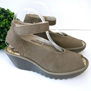 Fly London Yala Perforated Leather Wedge Sandal 